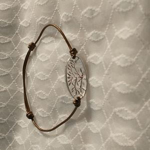 925 Sterling Silver Tree of Life Bracelet with Bronze Cord- Adjustable - J6